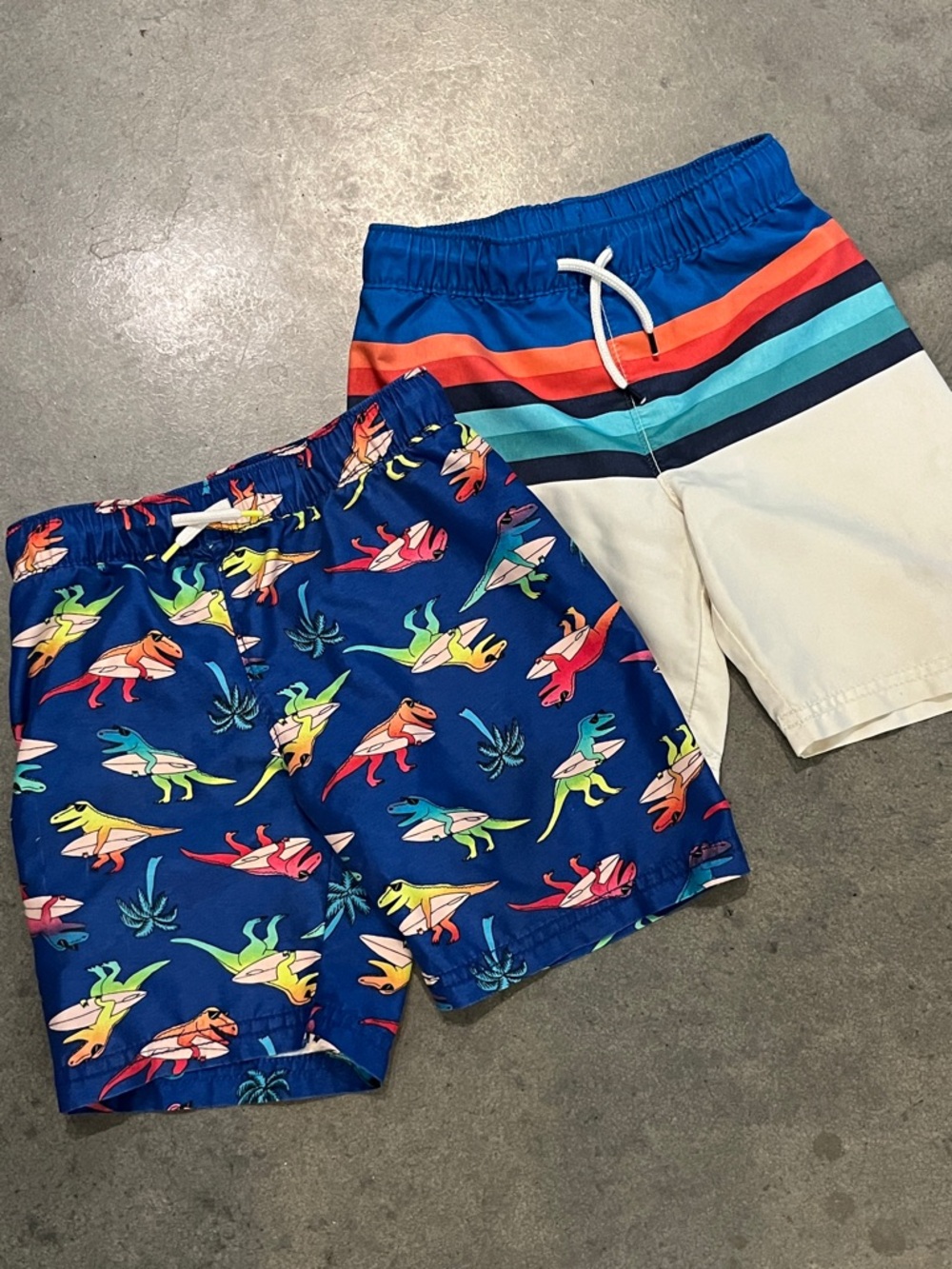 Kids Old Navy Multi Dino and Striped Swim Trunks - 5T